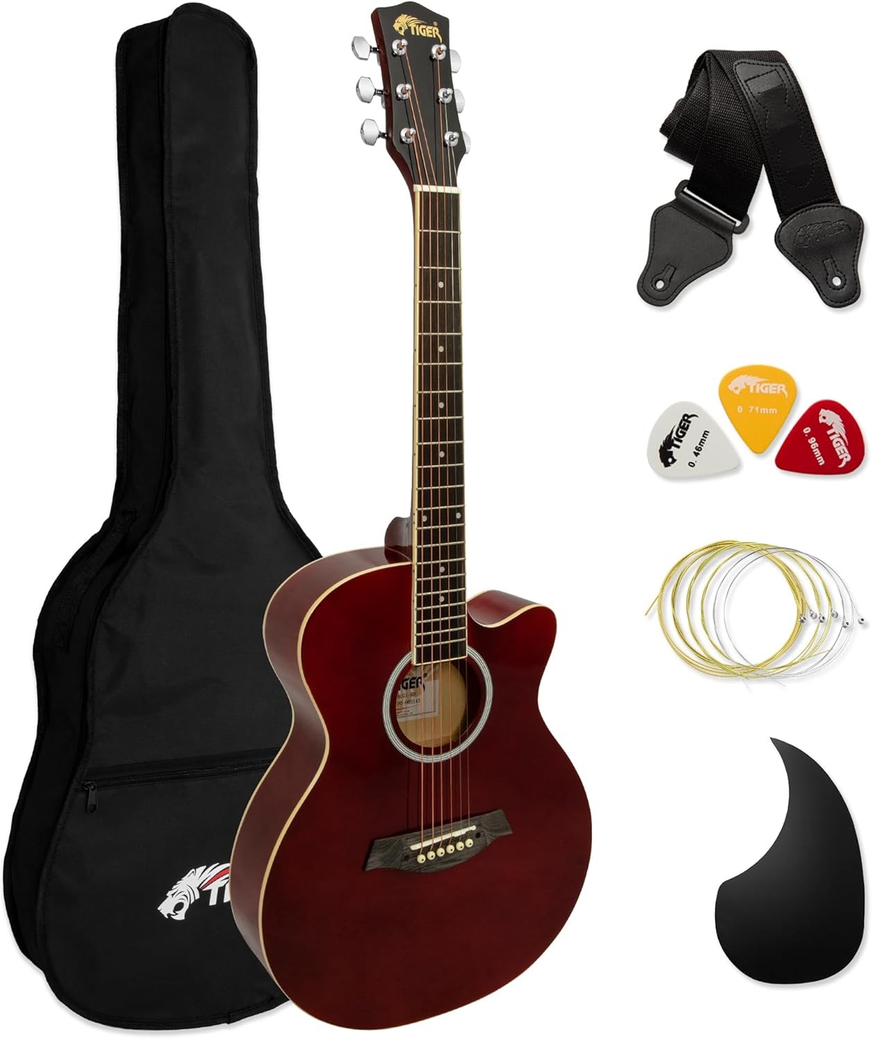 3/4 Size Acoustic Guitar Starter Kit Steel Strings Red