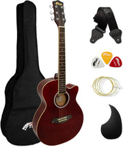 3/4 Size Acoustic Guitar Starter Kit Steel Strings Red