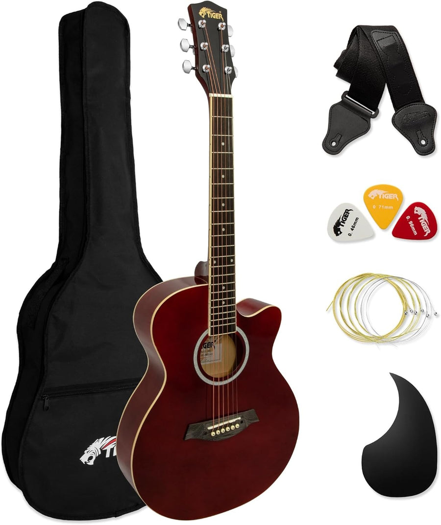 3/4 Size Acoustic Guitar Starter Kit Steel Strings Red