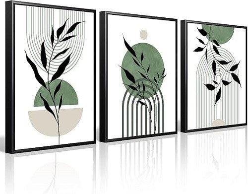 Mid Century Green Wall Art Prints Modern Home Decor Set