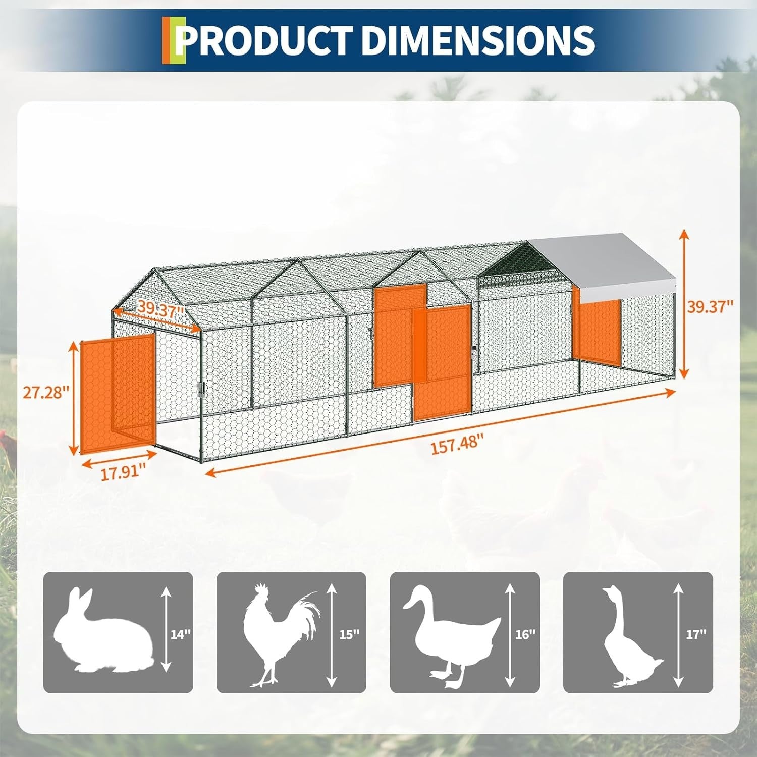 4m Walk In Galvanised Chicken Run Poultry Cage Cover Pen