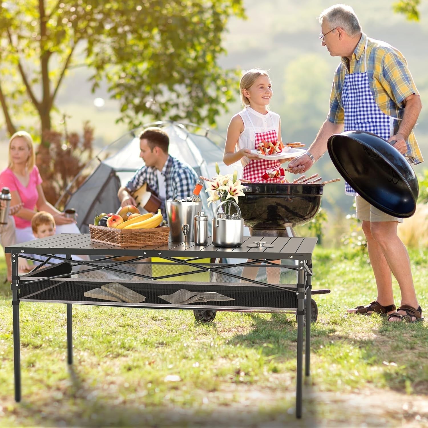 Folding Camping Table Aluminium Roll-Up BBQ Garden Picnic 100kg Load