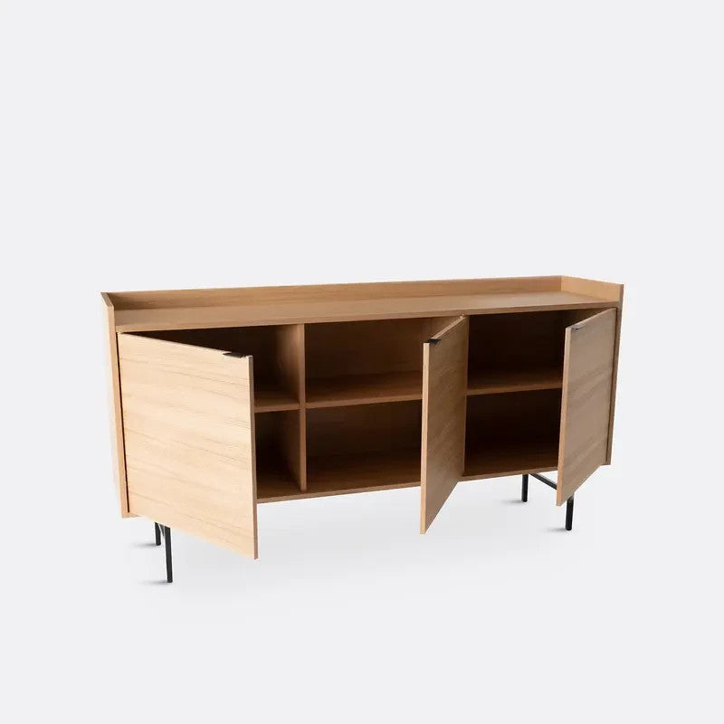 Modern Oak 3-Door Sideboard with Black Metal Legs – Wide Storage Unit