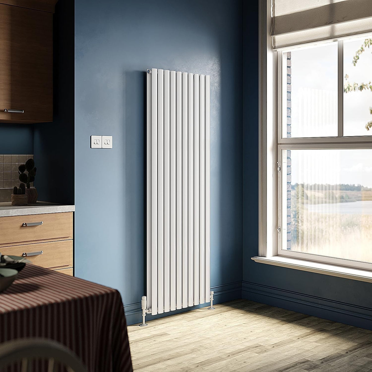 1800x590mm White Vertical Double Panel Oval Column Radiator Heater