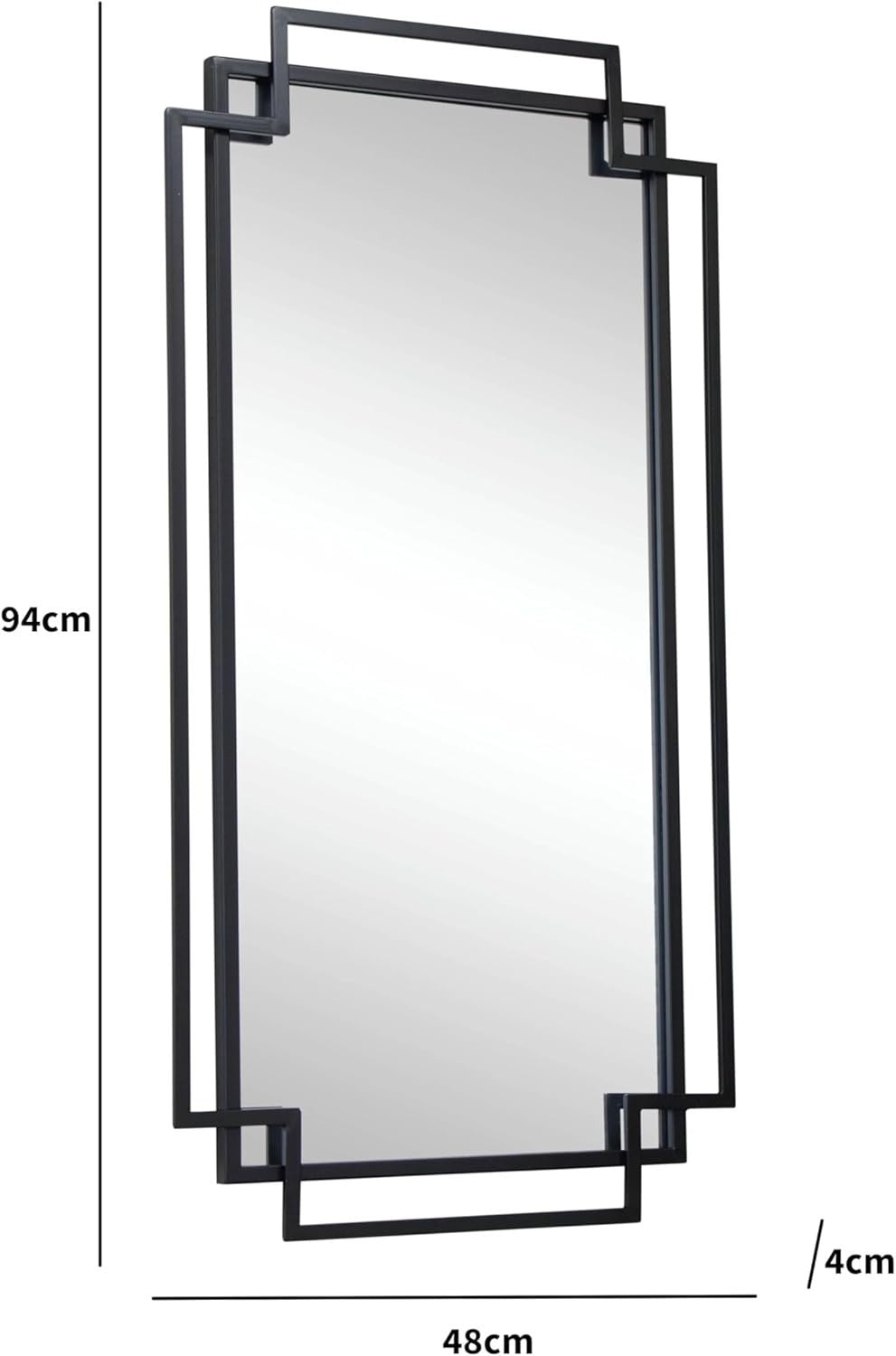 Black Geometric Wall Mirror 94x48cm Modern Metal Frame for Bathroom