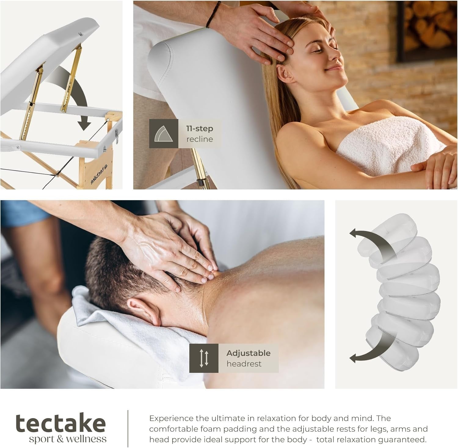 Portable Adjustable Massage Beauty Bed Foldable Spa Therapy Table 70cm White