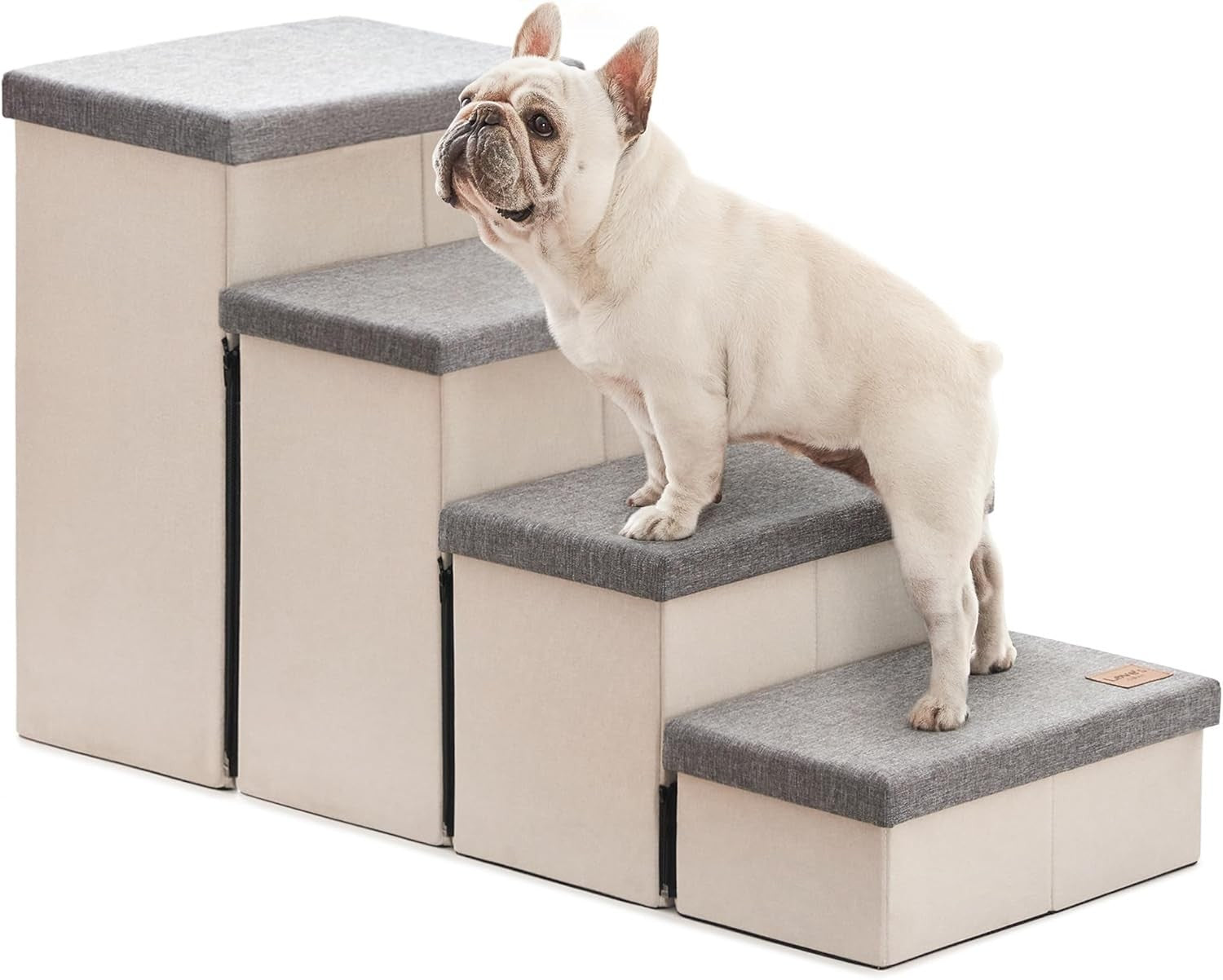 Dog Stairs 4 Step with Storage Foldable Pet Steps Light Grey 200lb