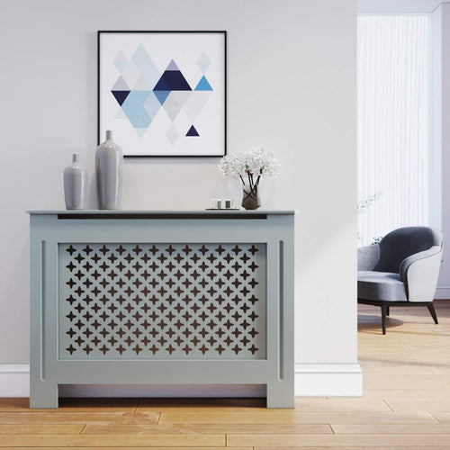 Medium Grey Radiator Cover | Modern Cross Slat MDF Cabinet
