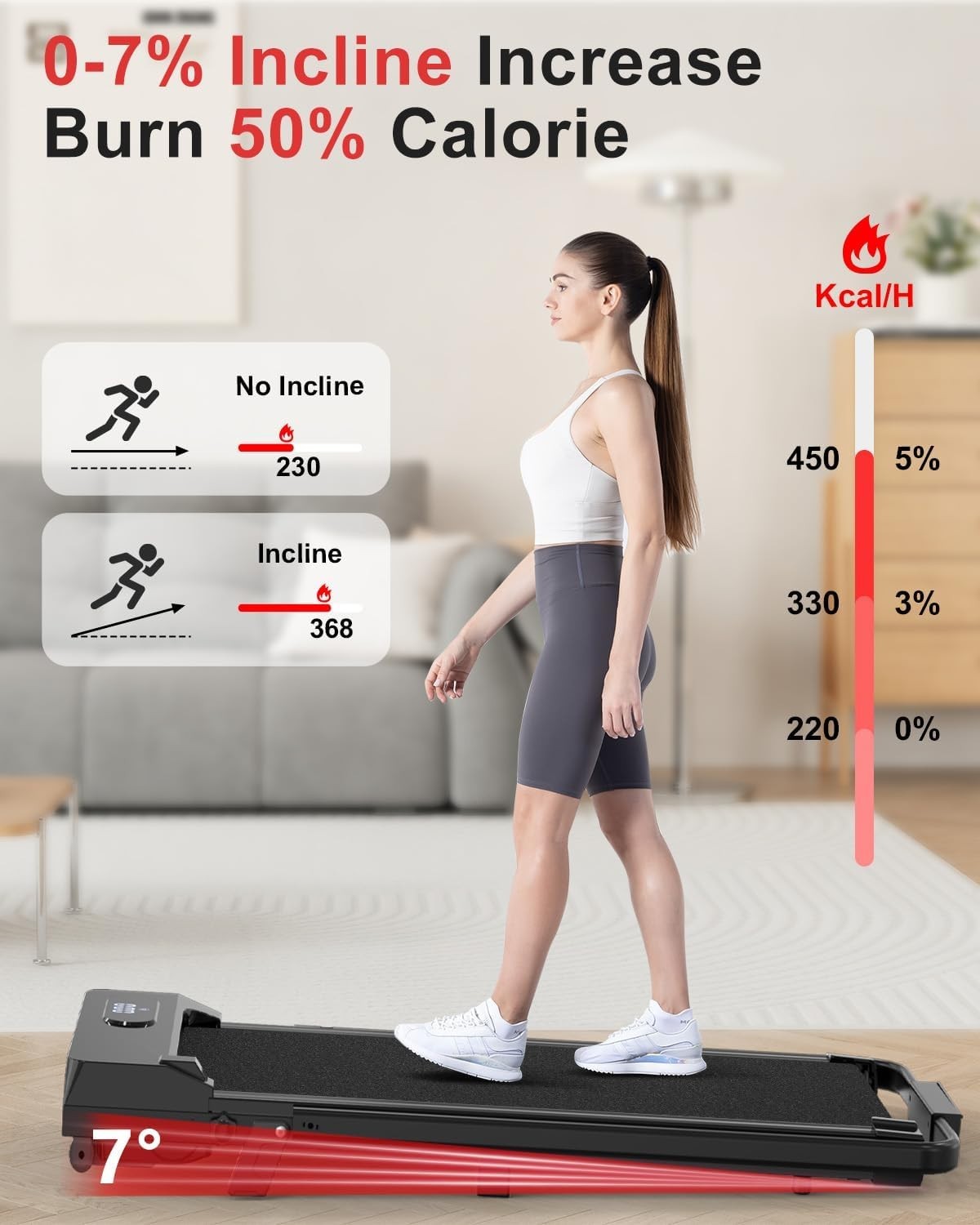 Under Desk Walking Treadmill 1-8km/h Incline Foldable Quiet Home Gym3