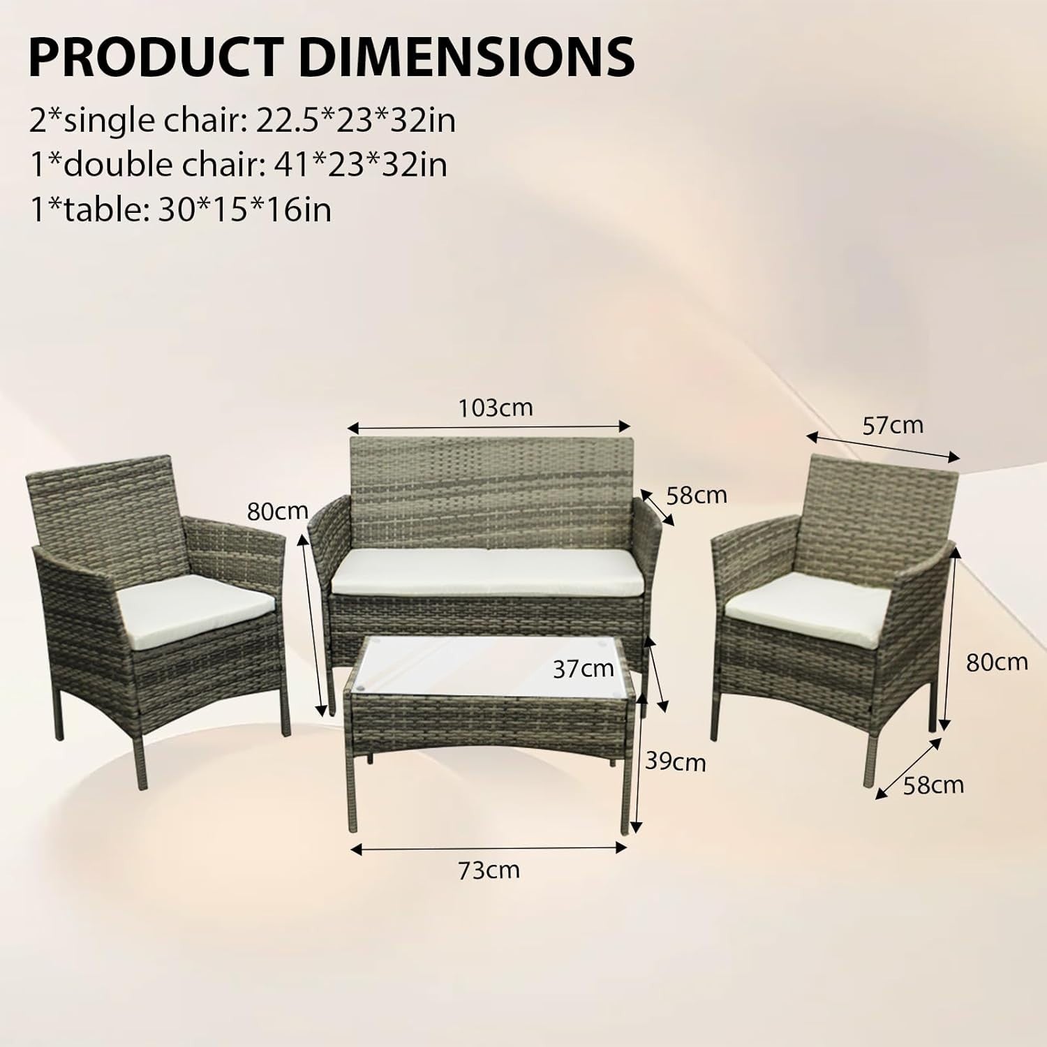 4-Piece Outdoor Rattan Patio Set Garden Sofa Table Chairs Backyard Yard