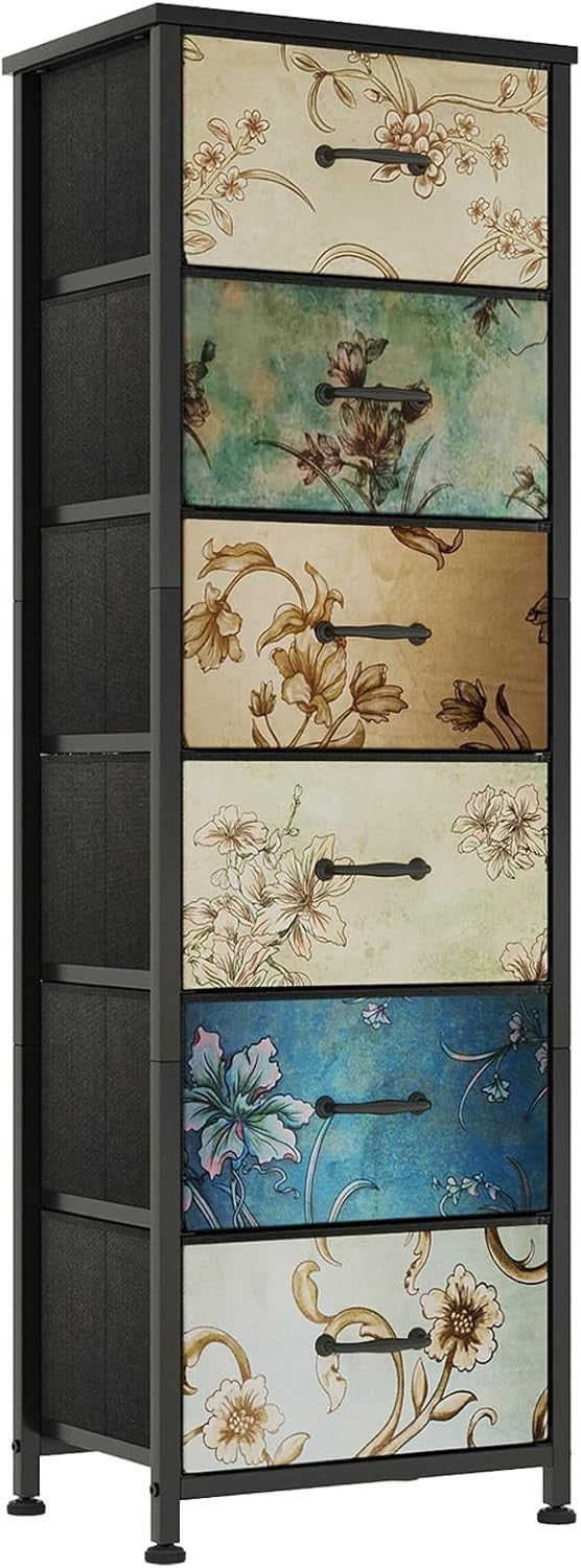6 Drawer Fabric Chest Floral Storage Cabinet Bedroom Organizer Dresser