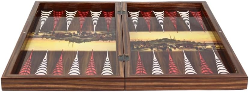Wooden Backgammon Set 20 Inch Istanbul Design Folding Luxury Board Game