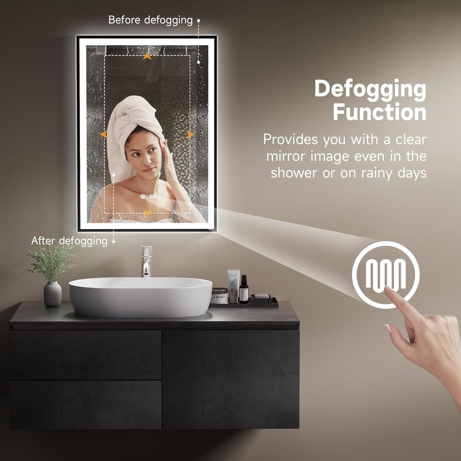 LED Bathroom Mirror 70x50cm Wall Mounted Light Anti-Fog Demister Pad