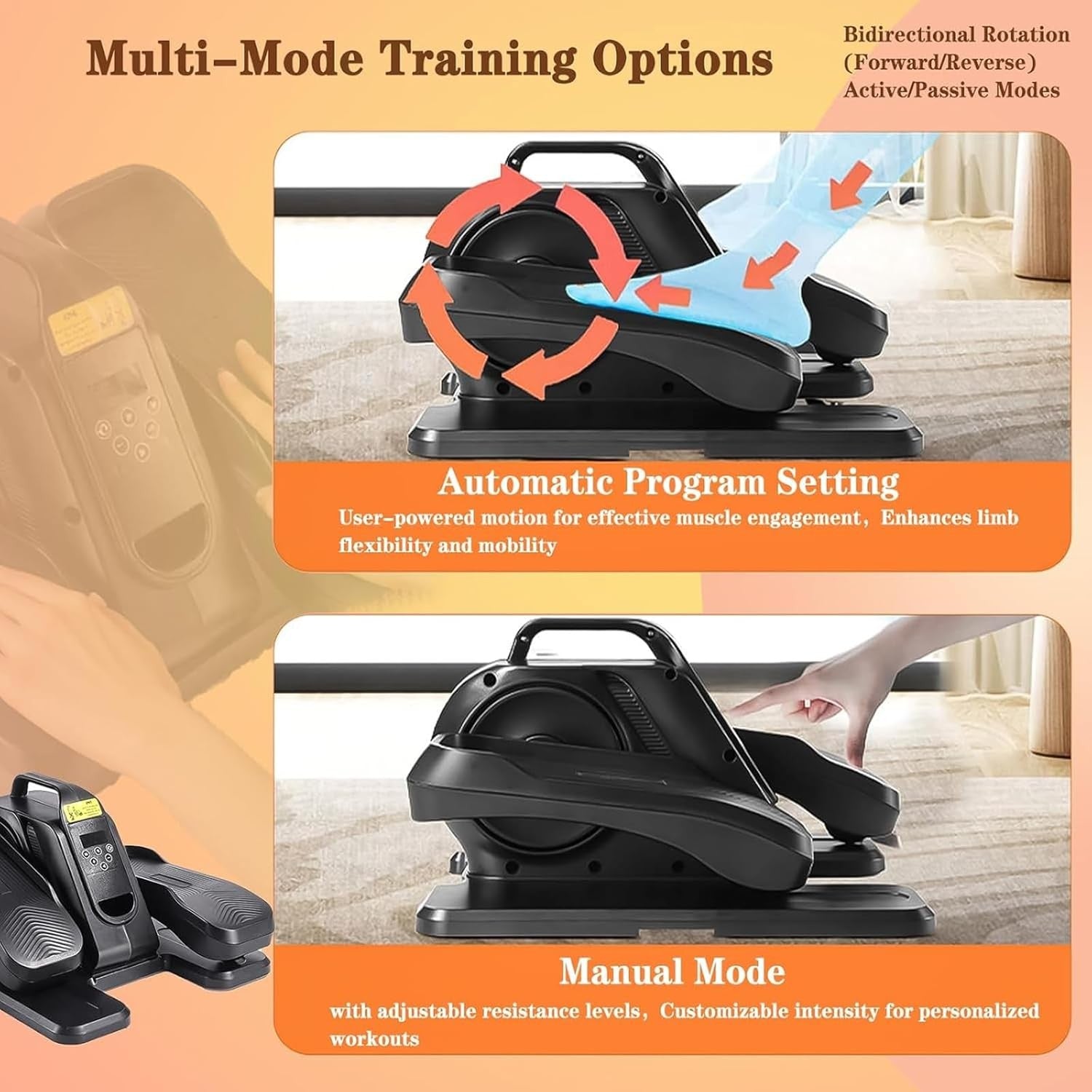 Under Desk Elliptical Machine Electric Quiet Pedal Exerciser 12 Speed