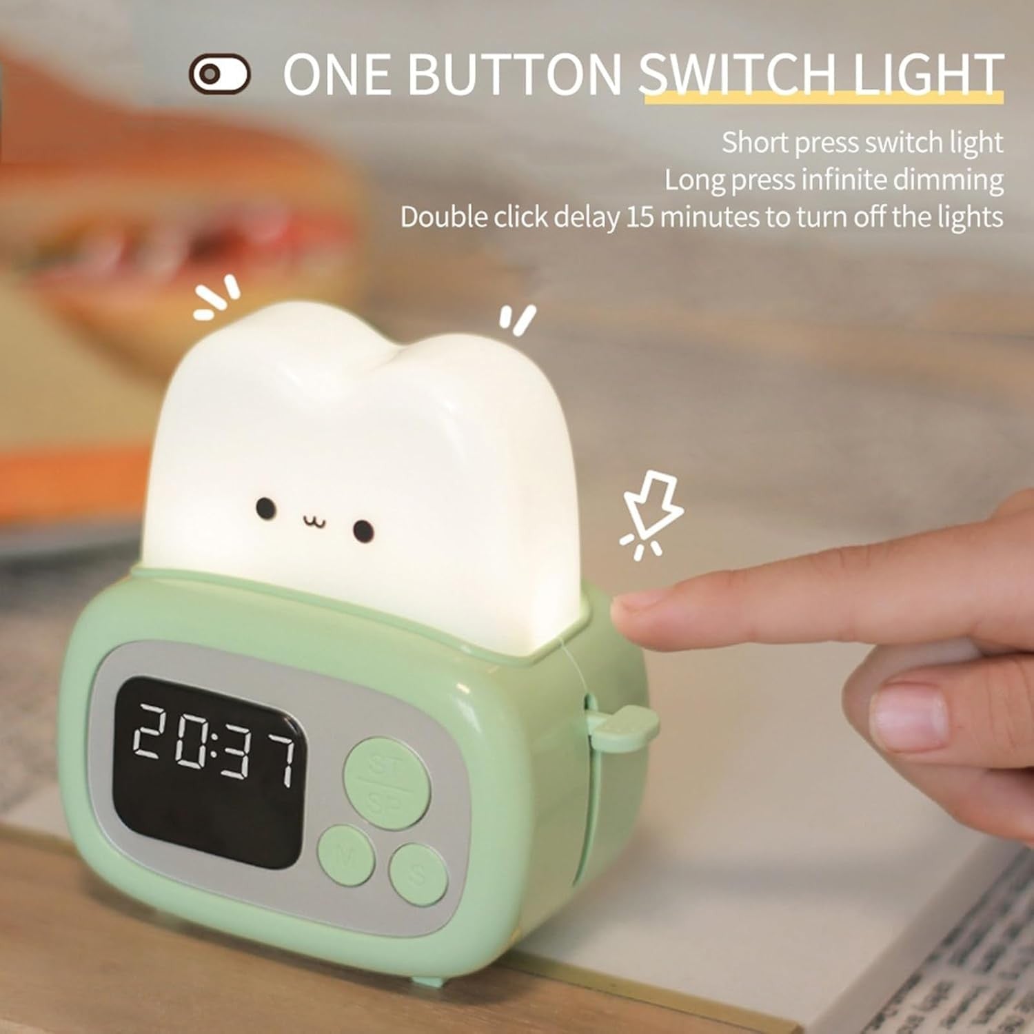 Cute Digital Alarm Clock Night Light USB Rechargeable Kids Bedside Clock