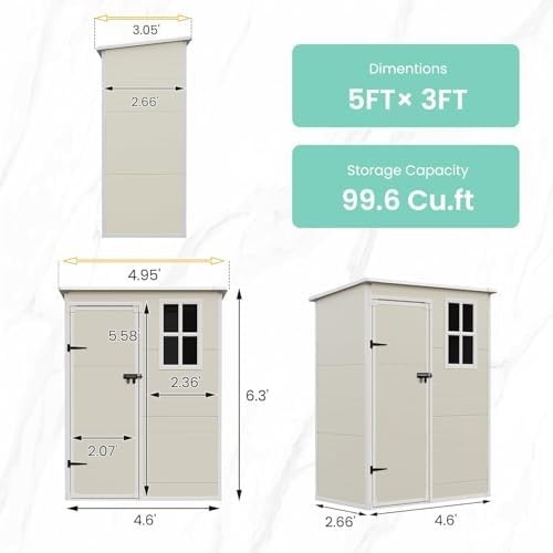 Outdoor Resin Storage Shed 5x3FT Lockable Garden Bin Tool Box Sandstone