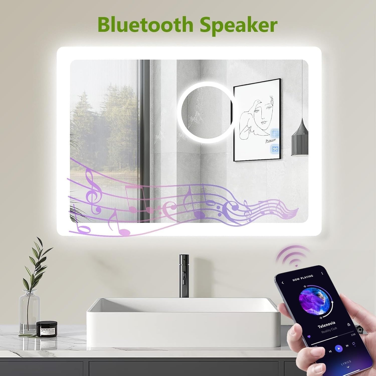 LED Bathroom Vanity Mirror 70x50cm Bluetooth Anti-Fog 3x Magnification