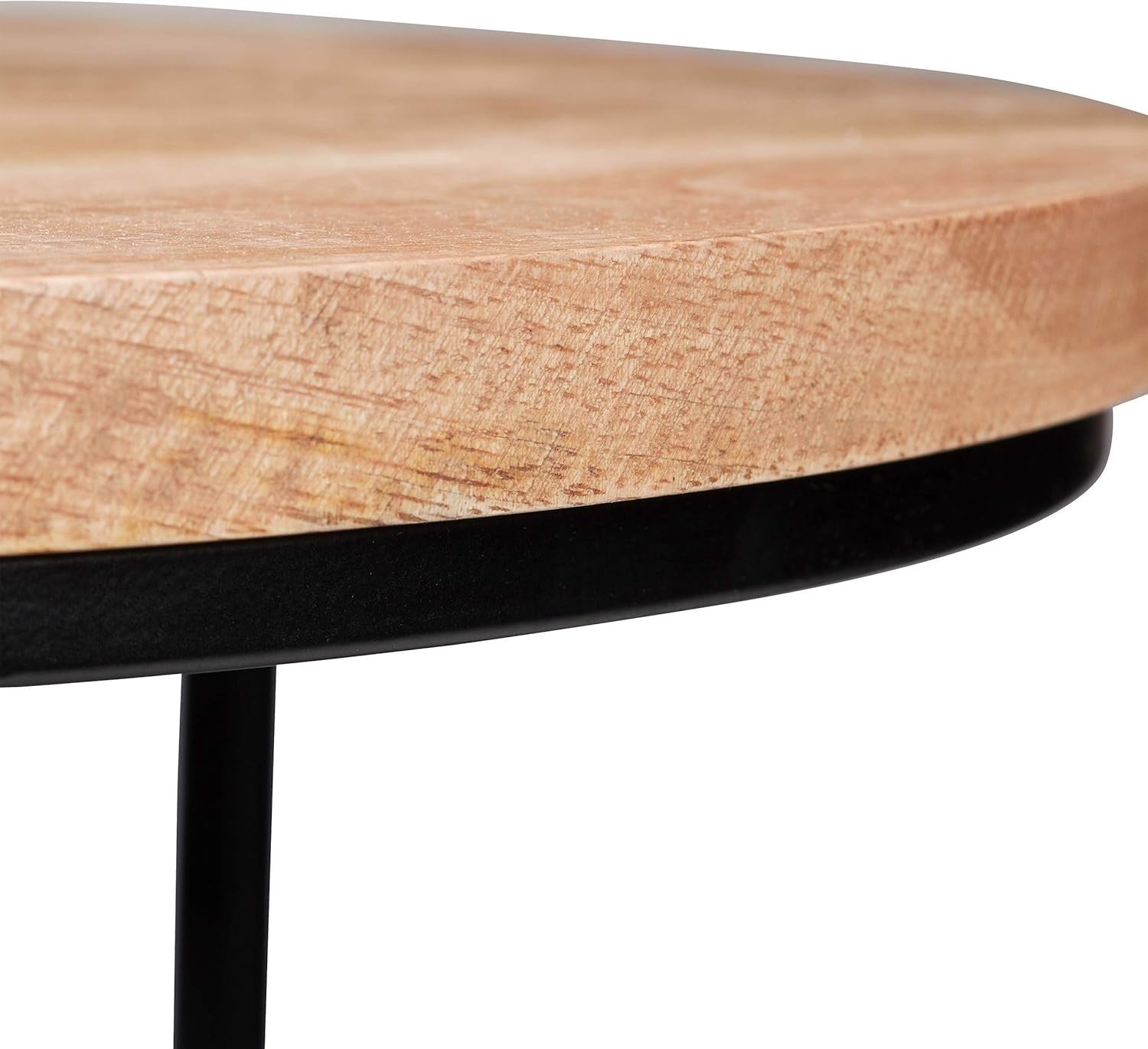 End Table Set of 3 Black Modern Round Wood/Metal Nesting Tables Home Decor