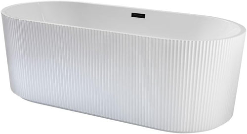 White Double Ended Freestanding Fluted Bath 1700x800mm Black Overflow