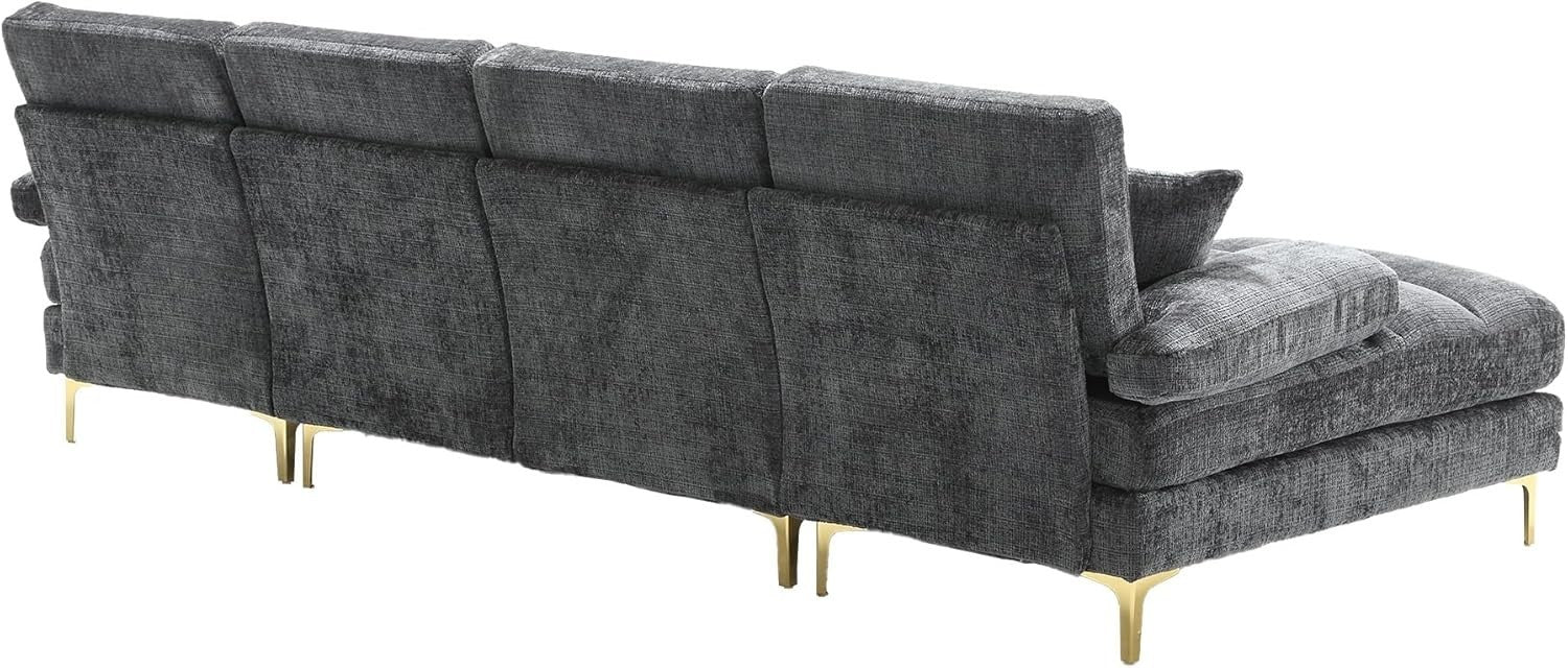 U-Shaped 4-Seater Sofa Couch with 2 Chaise Chenille Fabric Grey Modern