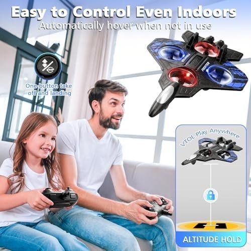 Kids Foam Airplane Drone RC Quadcopter with Auto Hover, 3D Flips & LEDs