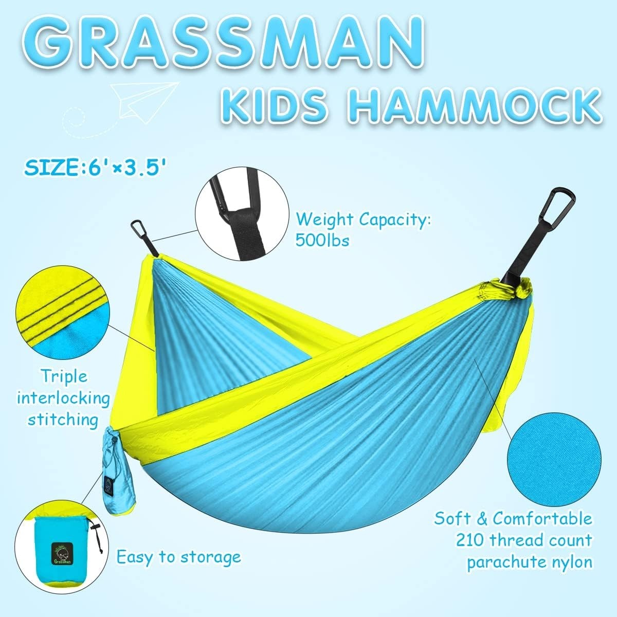 Kids Camping Hammock with Straps | Lightweight Portable Indoor Outdoor Swing