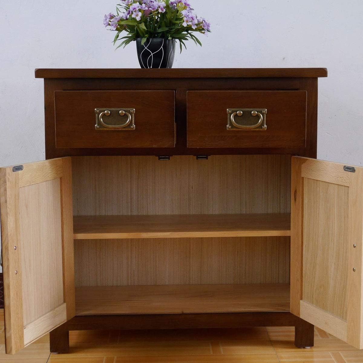 Walnut Oak Sideboard Cabinet – 2 Doors, 2 Drawers – Compact Rustic Storage