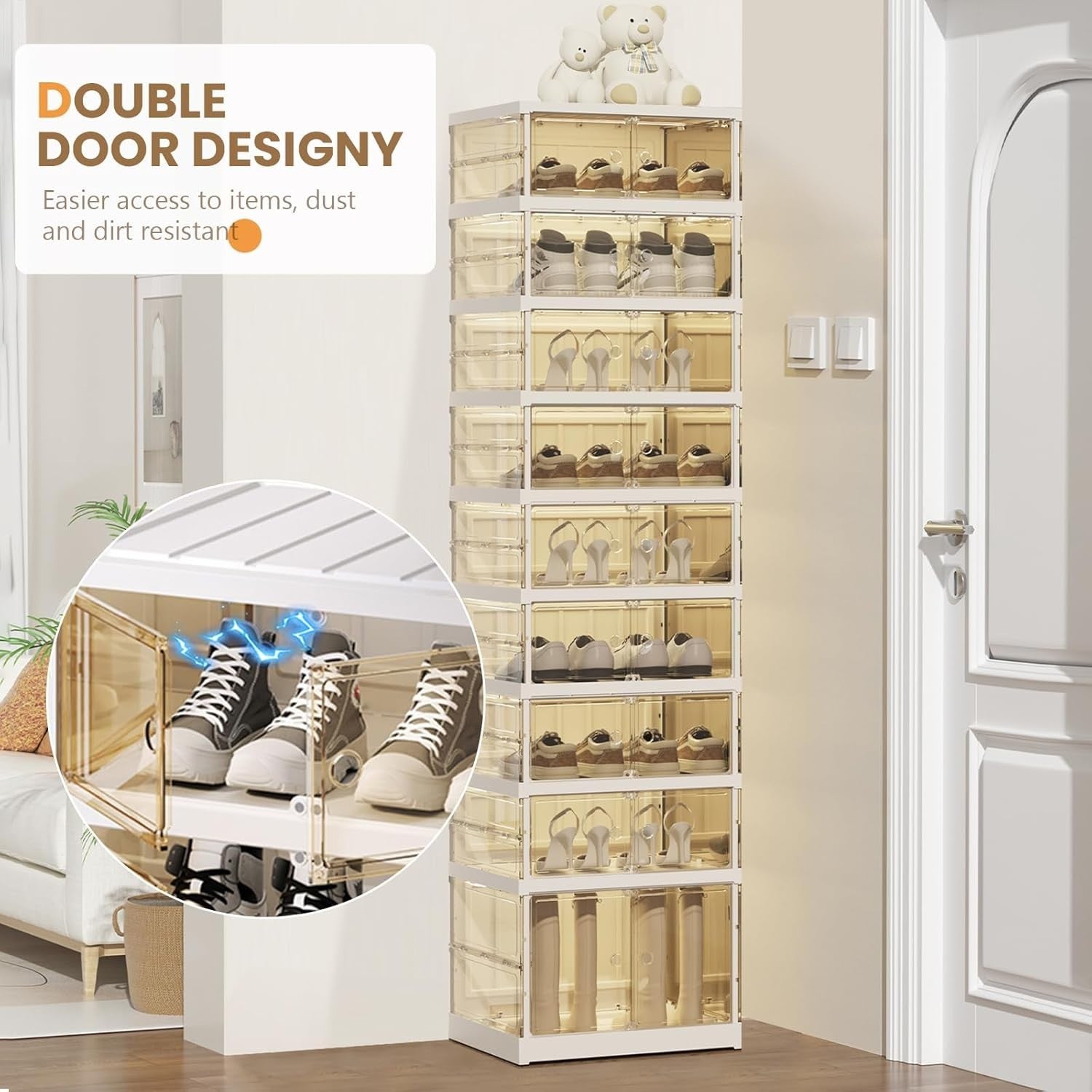 9 Tier Foldable Shoe Rack Cabinet with Doors – 18 Pair Space-Saving Organizer
