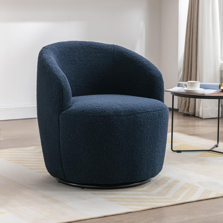 Blue Teddy Swivel Cuddle Chair 360° Boucle Accent Armchair