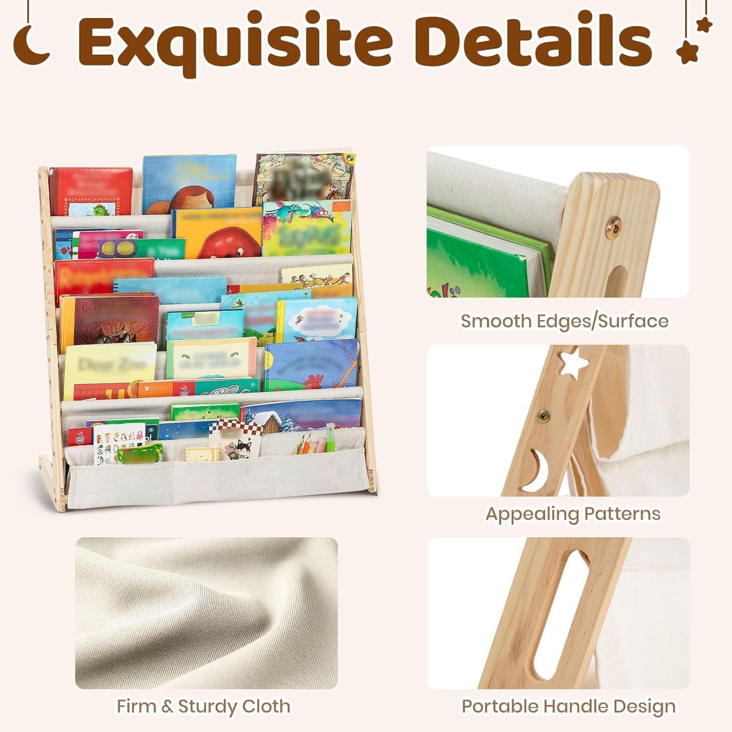 6-Tier Kids Bookshelf Wooden Toddler Book Display Storage Nursery Playroom
