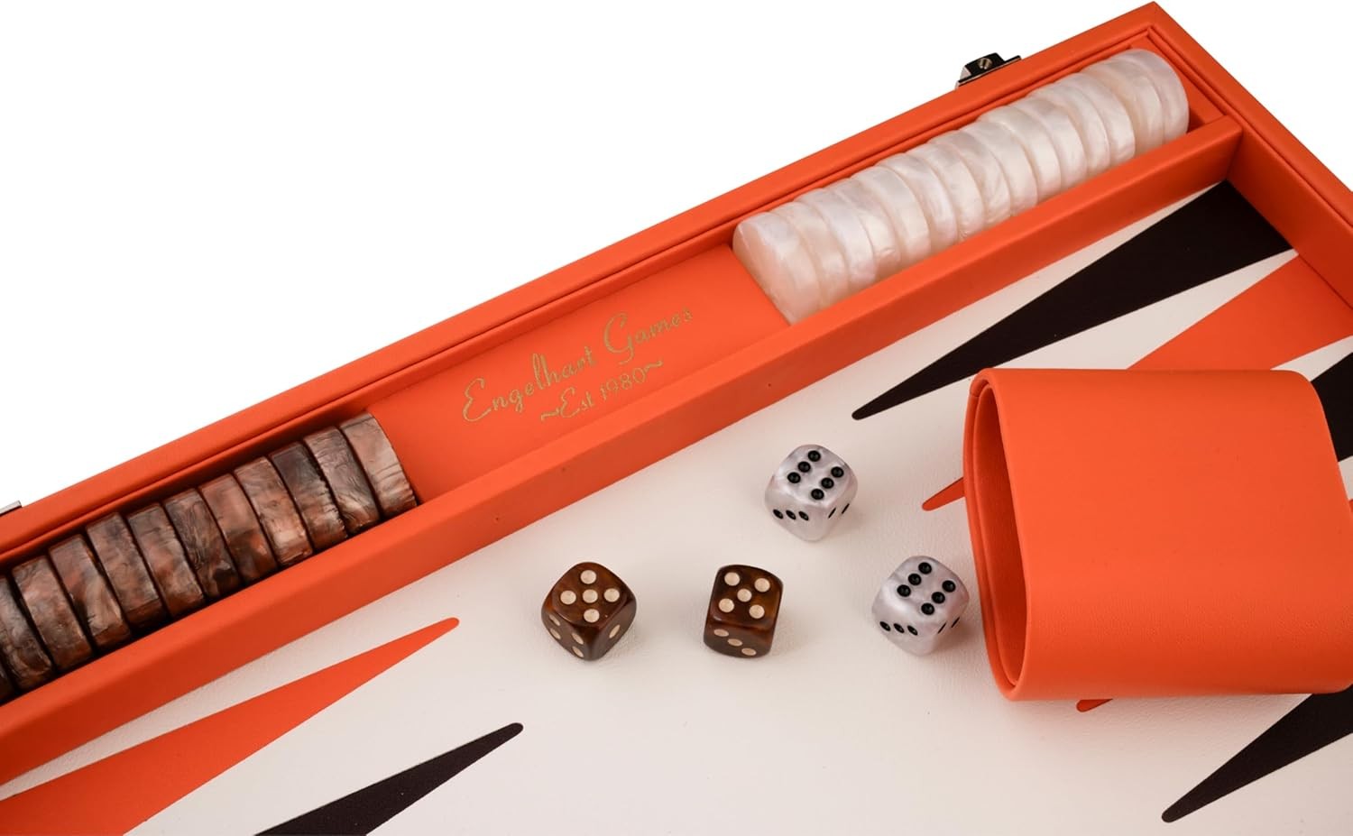 15 Inch Luxury Backgammon Set Faux Leather Case Folding Travel Board Game