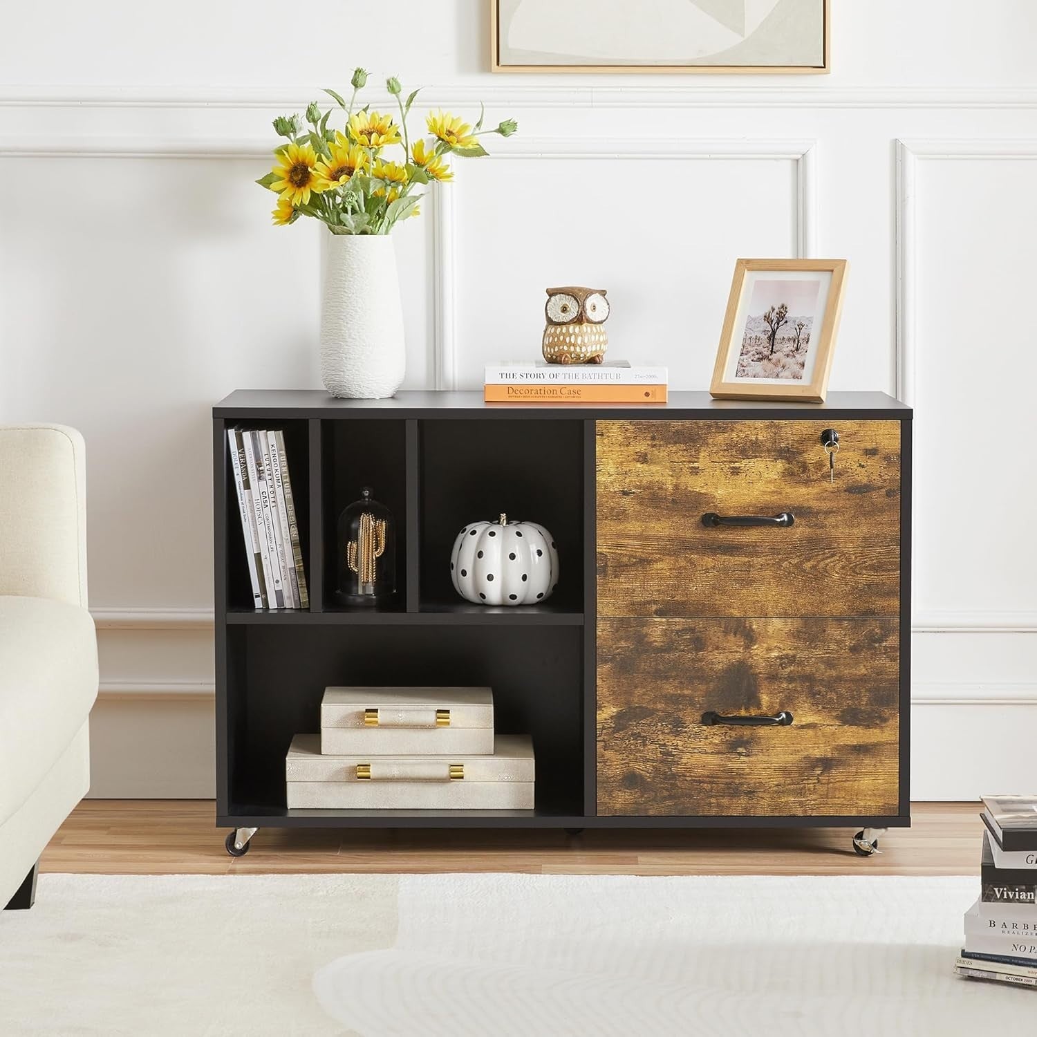 Large Rolling Filing Cabinet Printer Stand A4 Letter Storage Shelves