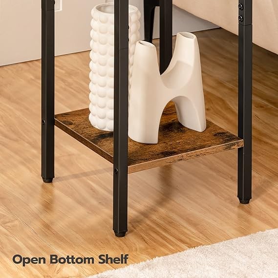Slim Bedside Table with Drawer & Shelf, Tall Narrow Side Table for Small Spaces