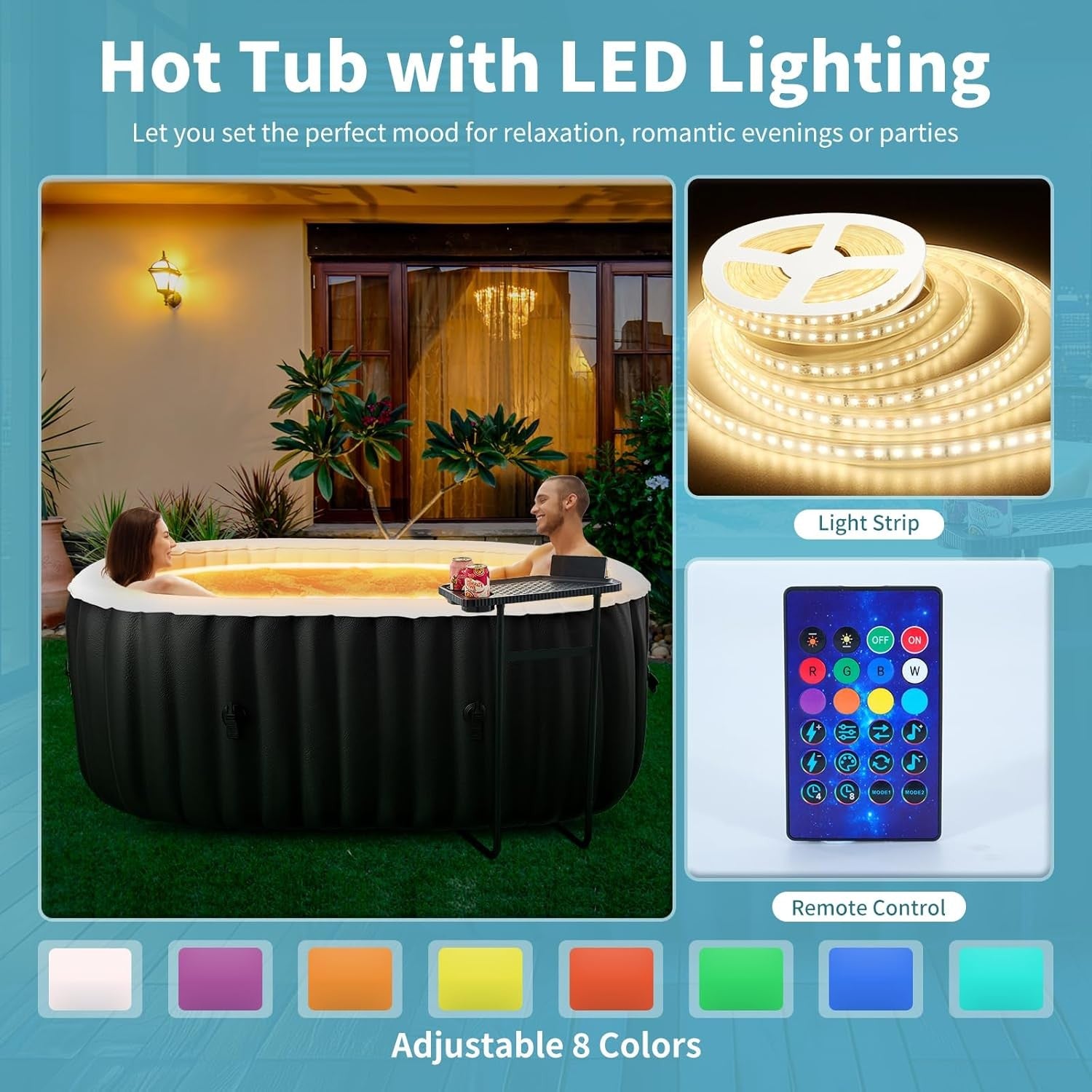 Inflatable Hot Tub Spa LED Light Heated Portable 2–4 Person Indoor Outdoor