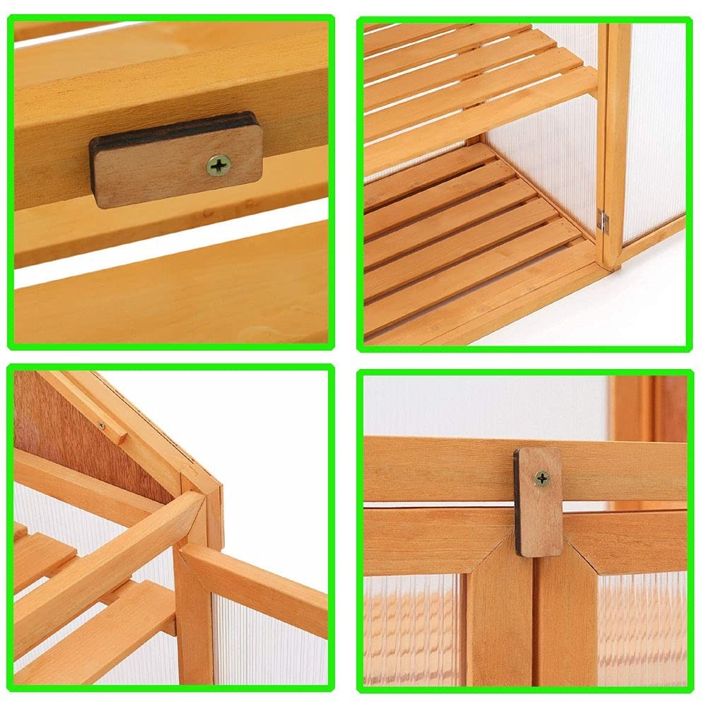 3 Tier Wooden Garden Greenhouse with Polycarbonate Panels & Adjustable Shelves