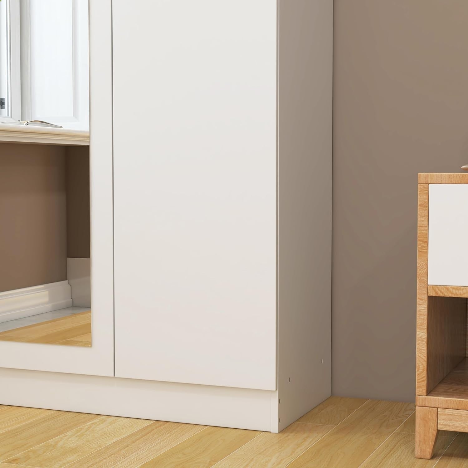 Tall White Mirrored Wardrobe 2 Door Closet Storage with Hanging Rail