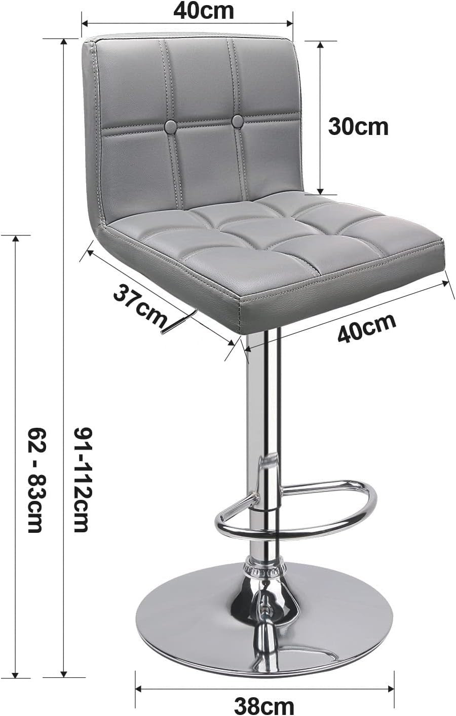 Adjustable PU Leather Bar Stools Set of 2 | Swivel Modern Counter Chairs