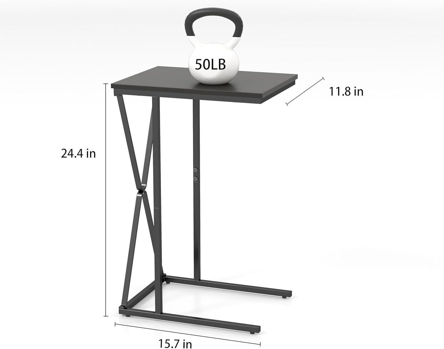C-Shaped Side Table Black Metal Frame Sofa Bed Laptop Desk