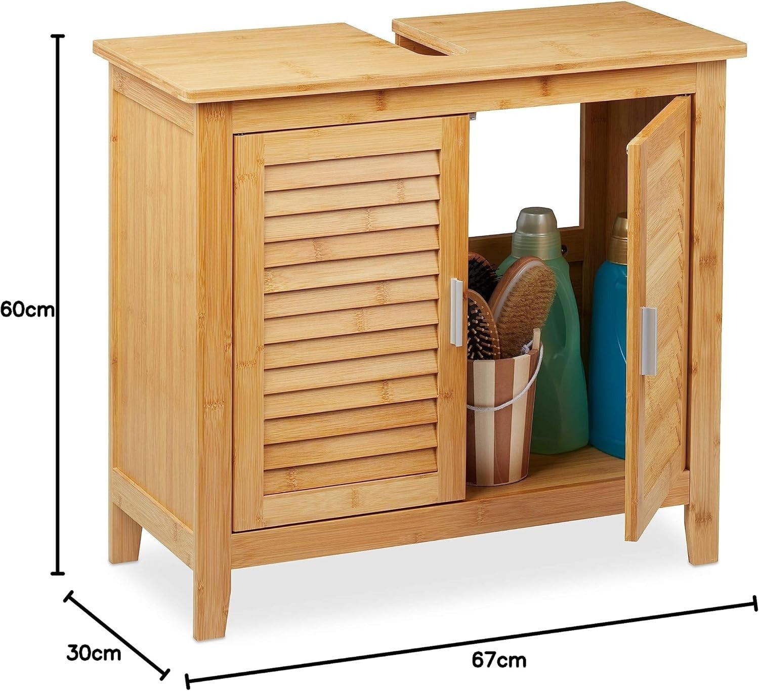 Natural Bamboo Bathroom Sink Cabinet – 2 Door Under Sink Storage Unit 67x60cm