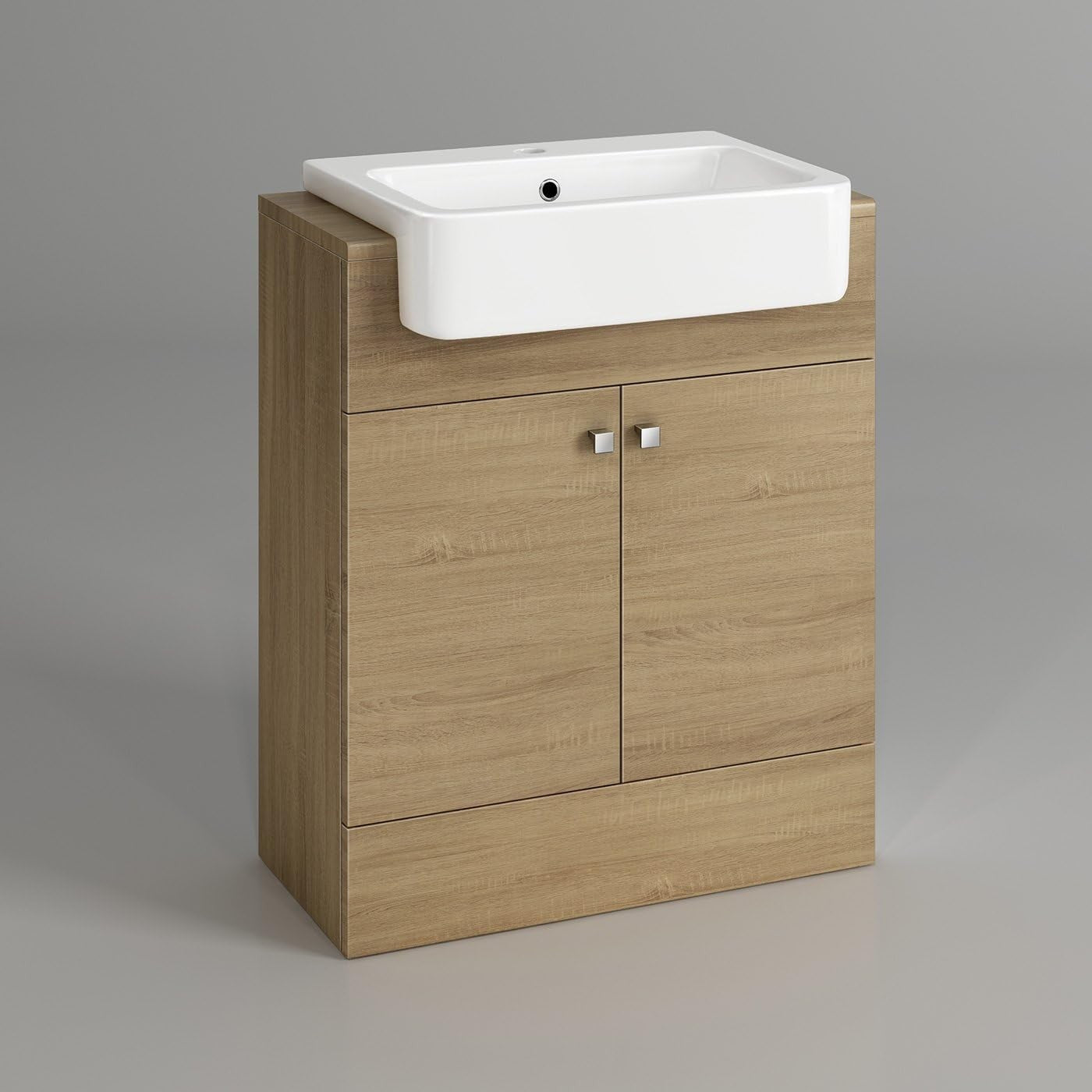 660mm Oak Effect Vanity Sink Unit – Bathroom Basin Cabinet with Deep Ceramic Bas