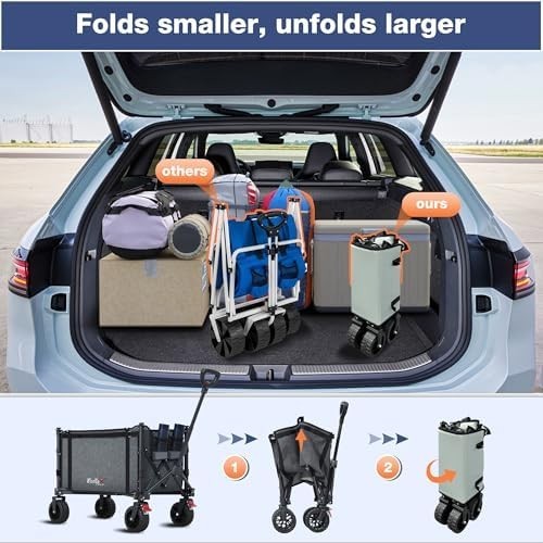 120L Folding Camping Trolley Wagon 100KG Heavy Duty Cart Grey