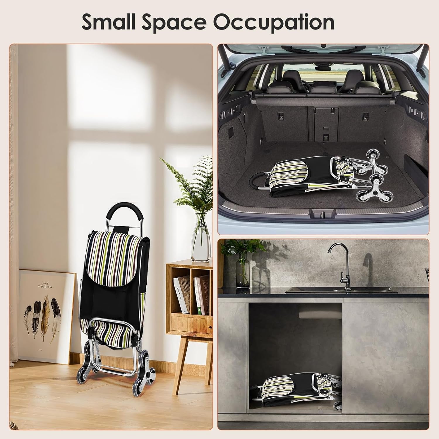 3 in 1 Foldable Shopping Trolley 6 Wheel Stair Climbing Insulated Bag