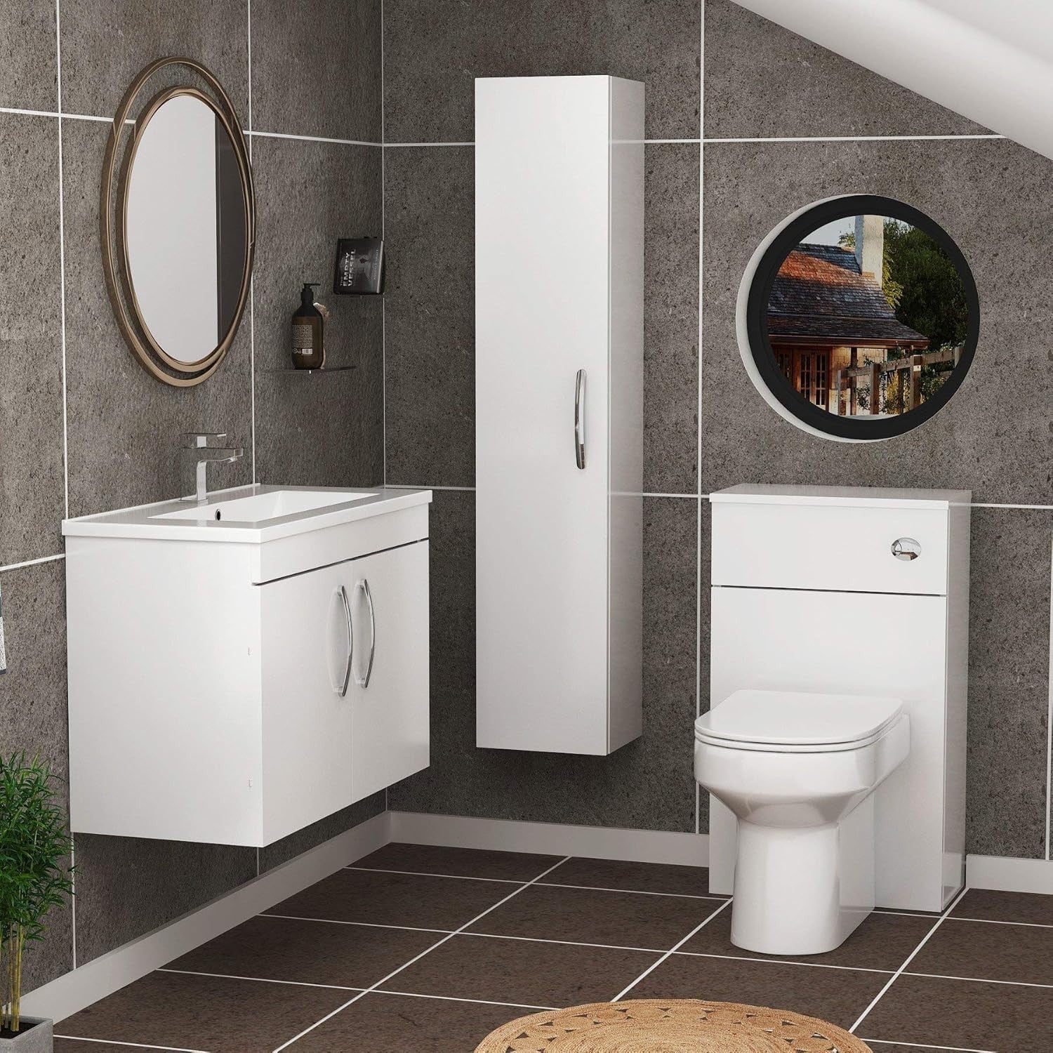800mm Wall Mounted Gloss White Vanity Unit with Basin 2 Door Bathroom Cabinet