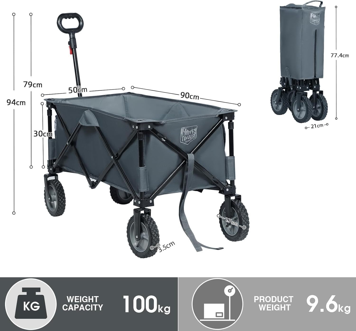 Grey 200L Folding Camping Wagon Heavy Duty Festival Trolley 100kg Adjustable
