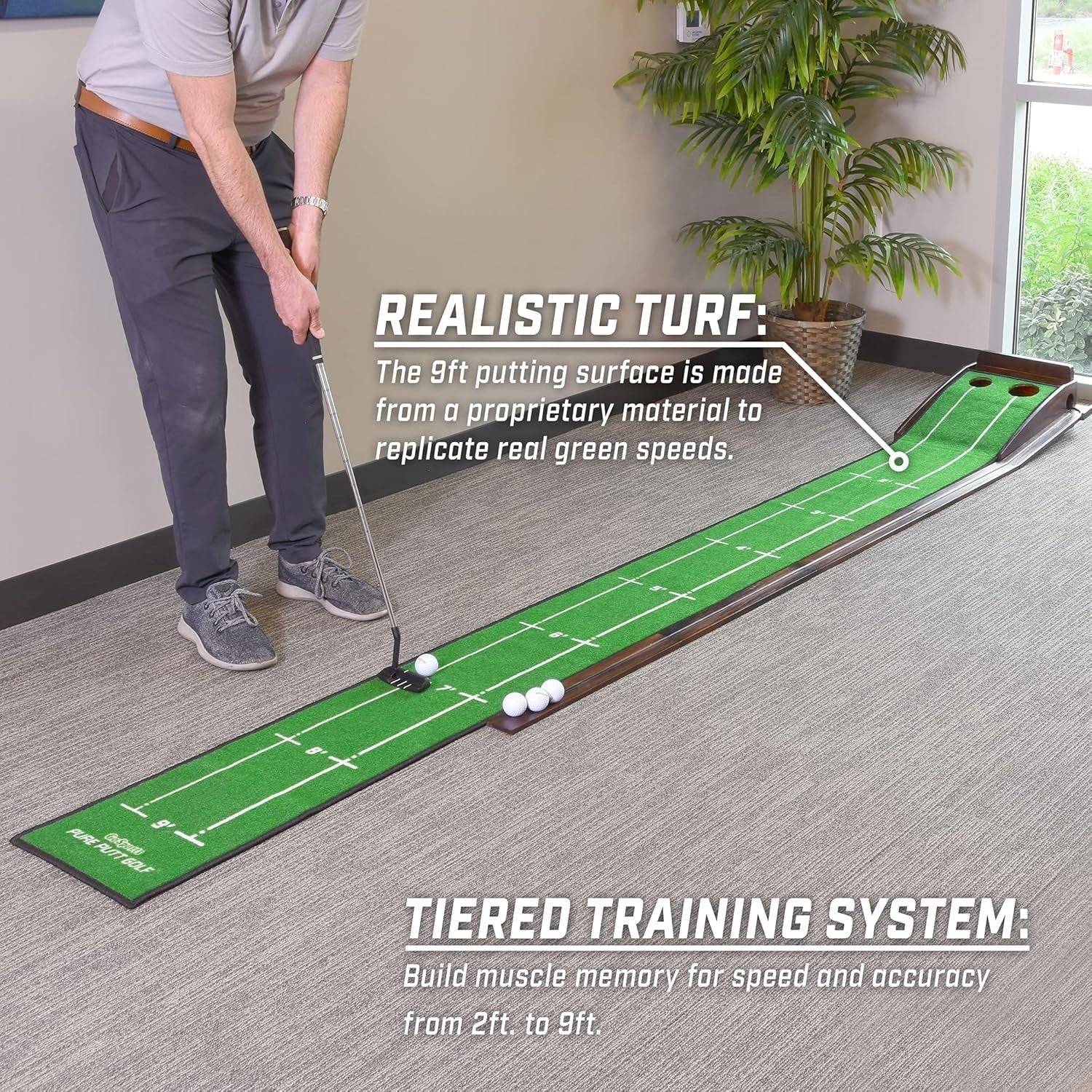 9ft Golf Putting Green Mat Indoor Practice Trainer Dual Hole Ramp Set