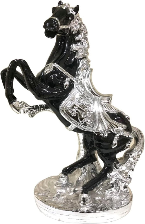 Luxury Silver Black Porcelain Horse Ornament 44cm • Art Deco Figurine Home Decor
