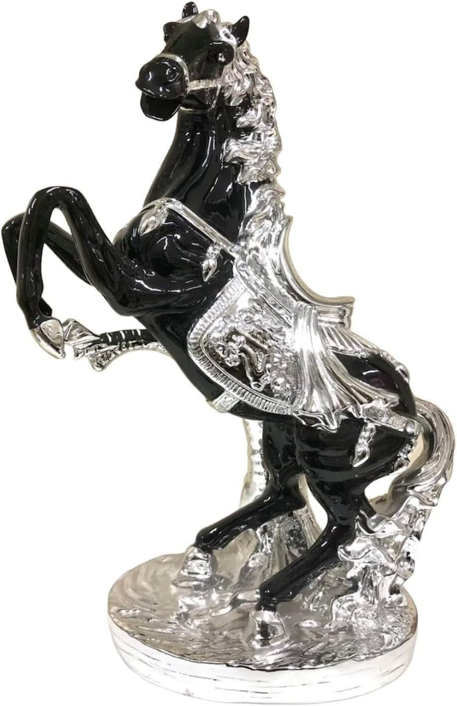 Luxury Silver Black Porcelain Horse Ornament 44cm • Art Deco Figurine Home Decor