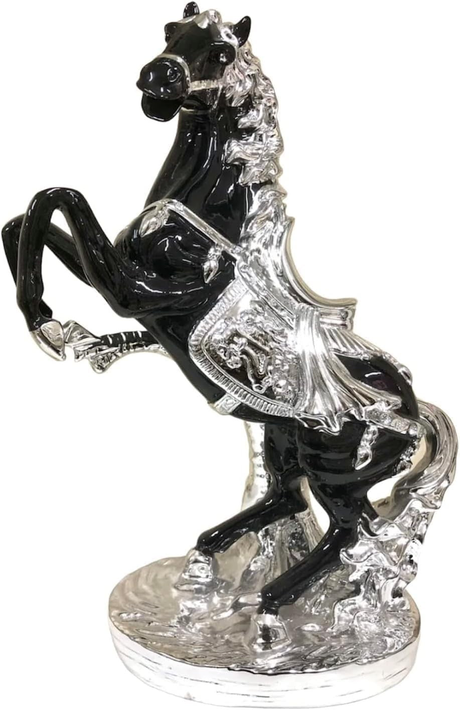 Luxury Silver Black Porcelain Horse Ornament 44cm • Art Deco Figurine Home Decor