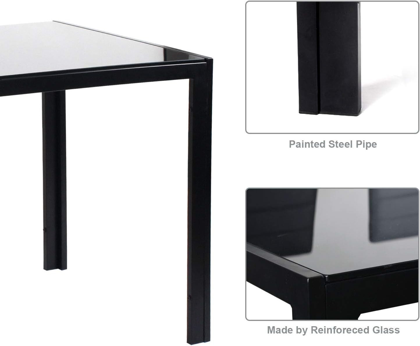 Modern Black Glass 120x70cm Dining Table Set with 4 Upholstered Chairs