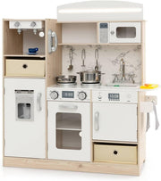 Kids Wooden Play Kitchen LED Lights Coffee Maker Accessories Set